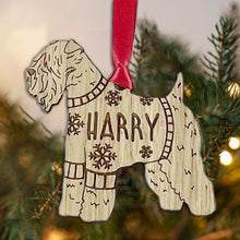 Load image into Gallery viewer, Personalised Soft Coated Wheaten Terrier Bauble Jumper Dog Bauble - Oak Veneer Wood - Add any name
