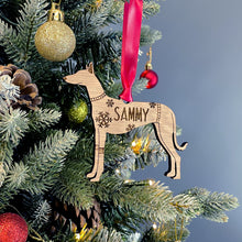 Load image into Gallery viewer, Personalised Podenco Bauble Jumper Dog Bauble - Oak Veneer Wood - Add any name
