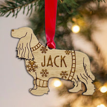 Load image into Gallery viewer, Personalised Cocker Spaniel Bauble Jumper Dog Bauble - Oak Veneer Wood - Add any name
