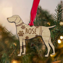 Load image into Gallery viewer, Personalised Pointer Bauble Jumper Dog Bauble - Oak Veneer Wood - Add any name
