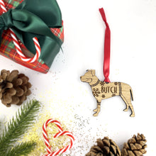 Load image into Gallery viewer, Personalised Pitfall Bauble Jumper Dog Bauble - Oak Veneer Wood - Add any name
