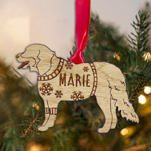 Load image into Gallery viewer, Personalised Bernese Mountain Bauble Jumper Dog Bauble - Oak Veneer Wood - Add any name
