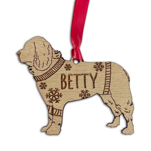 Load image into Gallery viewer, Personalised Newfoundland Bauble Jumper Dog Bauble - Oak Veneer Wood - Add any name
