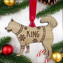 Load image into Gallery viewer, Personalised Husky Bauble Jumper Dog Bauble - Oak Veneer Wood - Add any name
