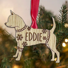 Load image into Gallery viewer, Personalised Smooth Coat Chihuahua Bauble Jumper Dog Bauble - Oak Veneer Wood - Add any name
