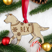Load image into Gallery viewer, Personalised Border Collie Bauble Jumper Dog Bauble - Oak Veneer Wood - Add any name
