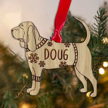 Load image into Gallery viewer, Personalised Blood Hound Bauble Jumper Dog Bauble - Oak Veneer Wood - Add any name
