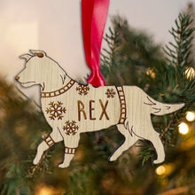 Load image into Gallery viewer, Personalised Border Collie Bauble Jumper Dog Bauble - Oak Veneer Wood - Add any name
