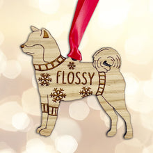 Load image into Gallery viewer, Personalised Akita Bauble Jumper Dog Bauble - Oak Veneer Wood - Add any name
