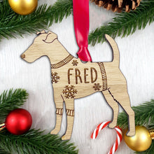 Load image into Gallery viewer, Personalised Fox Terrier Bauble Jumper Dog Bauble - Oak Veneer Wood - Add any name
