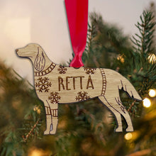Load image into Gallery viewer, Personalised Red Setter Bauble Jumper Dog Bauble - Oak Veneer Wood - Add any name
