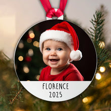 Load image into Gallery viewer, Personalised Christmas Baby Acrylic Photo Bauble
