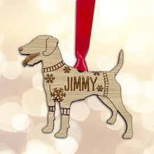 Load image into Gallery viewer, Personalised Patterdale Bauble Jumper Dog Bauble - Oak Veneer Wood - Add any name
