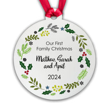 Load image into Gallery viewer, Personalised Our First Christmas Acrylic Tree Decoration Bauble
