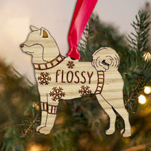 Load image into Gallery viewer, Personalised Akita Bauble Jumper Dog Bauble - Oak Veneer Wood - Add any name
