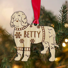 Load image into Gallery viewer, Personalised Barbet Bauble Jumper Dog Bauble - Oak Veneer Wood - Add any name
