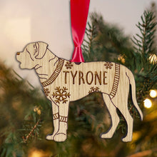 Load image into Gallery viewer, Personalised English Mastiff Bauble Jumper Dog Bauble - Oak Veneer Wood - Add any name
