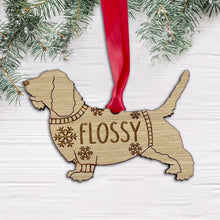 Load image into Gallery viewer, Personalised Petit Basset Griffon Vendeen Bauble Jumper Dog Bauble - Oak Veneer Wood - Add any name
