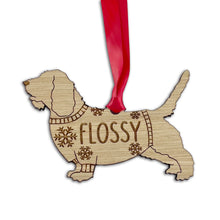 Load image into Gallery viewer, Personalised Petit Basset Griffon Vendeen Bauble Jumper Dog Bauble - Oak Veneer Wood - Add any name
