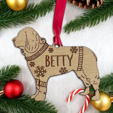Load image into Gallery viewer, Personalised Newfoundland Bauble Jumper Dog Bauble - Oak Veneer Wood - Add any name
