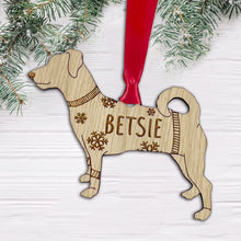 Load image into Gallery viewer, Personalised Jack Russell Bauble Jumper Dog Bauble - Oak Veneer Wood - Add any name

