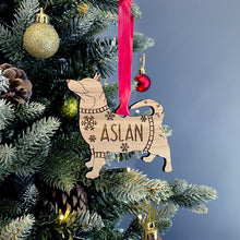 Load image into Gallery viewer, Personalised Swedish Vallhund Bauble Jumper Dog Bauble - Oak Veneer Wood - Add any name
