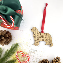 Load image into Gallery viewer, Personalised Cavalier Bauble Jumper Dog Bauble - Oak Veneer Wood - Add any name
