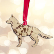 Load image into Gallery viewer, Personalised German Shepherd Bauble Jumper Dog Bauble - Oak Veneer Wood - Add any name

