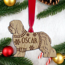 Load image into Gallery viewer, Personalised Old English Sheepdog Bauble Jumper Dog Bauble - Oak Veneer Wood - Add any name
