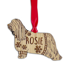 Load image into Gallery viewer, Personalised Bearded Collie Bauble Jumper Dog Bauble - Oak Veneer Wood - Add any name
