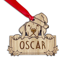 Load image into Gallery viewer, Personalised Hungarian Vizsla Dog Bauble - Peeking Dog - Oak Veneer Wood - Add your own name!
