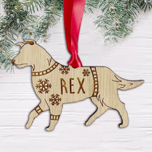 Load image into Gallery viewer, Personalised Border Collie Bauble Jumper Dog Bauble - Oak Veneer Wood - Add any name

