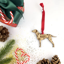 Load image into Gallery viewer, Personalised Dalmation Bauble Jumper Dog Bauble - Oak Veneer Wood - Add any name
