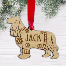 Load image into Gallery viewer, Personalised Cocker Spaniel Bauble Jumper Dog Bauble - Oak Veneer Wood - Add any name
