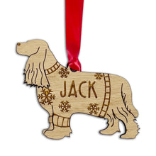 Load image into Gallery viewer, Personalised Cocker Spaniel Bauble Jumper Dog Bauble - Oak Veneer Wood - Add any name
