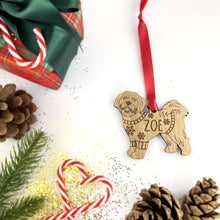 Load image into Gallery viewer, Personalised Shih Tzu Bauble Jumper Dog Bauble - Oak Veneer Wood - Add any name
