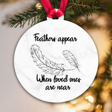 Load image into Gallery viewer, Acrylic Sublimation Bauble - Feathers appear... [White Marble / Black Ribbon]

