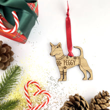 Load image into Gallery viewer, Personalised Portuguese Podengo Bauble Jumper Dog Bauble - Oak Veneer Wood - Add any name
