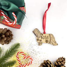 Load image into Gallery viewer, Personalised Bearded Collie Bauble Jumper Dog Bauble - Oak Veneer Wood - Add any name
