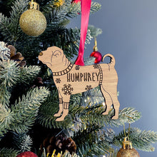 Load image into Gallery viewer, Personalised Chinese Shar-Pei Bauble Jumper Dog Bauble - Oak Veneer Wood - Add any name
