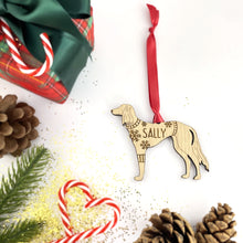 Load image into Gallery viewer, Personalised Saluki Bauble Jumper Dog Bauble - Oak Veneer Wood - Add any name
