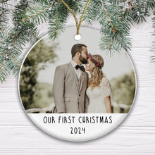 Load image into Gallery viewer, Personalised Couple Photo Bauble - Add a photo, names and year!
