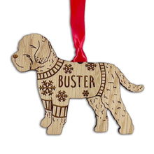 Load image into Gallery viewer, Personalised Cockapoo Bauble Jumper Dog Bauble - Oak Veneer Wood - Add any name
