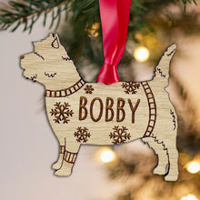 Load image into Gallery viewer, Personalised Cairn Terrier Bauble Jumper Dog Bauble - Oak Veneer Wood - Add any name

