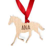 Load image into Gallery viewer, Personalised Horse Tree Decoration - Sustainable Oak Wooden Bauble
