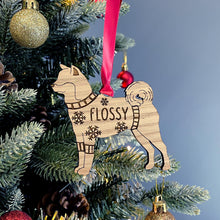 Load image into Gallery viewer, Personalised Akita Bauble Jumper Dog Bauble - Oak Veneer Wood - Add any name
