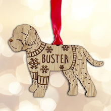Load image into Gallery viewer, Personalised Cockapoo Bauble Jumper Dog Bauble - Oak Veneer Wood - Add any name
