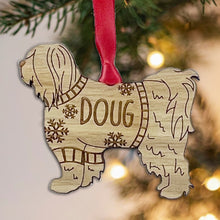 Load image into Gallery viewer, Personalised Tibetan Terrier Bauble Jumper Dog Bauble - Oak Veneer Wood - Add any name
