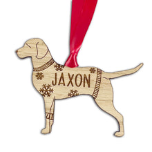 Load image into Gallery viewer, Personalised Chesapeake Bay Retriever Bauble Jumper Dog Bauble - Oak Veneer Wood - Add any name
