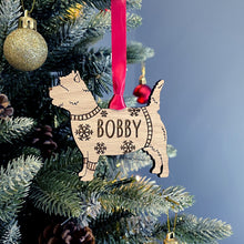 Load image into Gallery viewer, Personalised Cairn Terrier Bauble Jumper Dog Bauble - Oak Veneer Wood - Add any name
